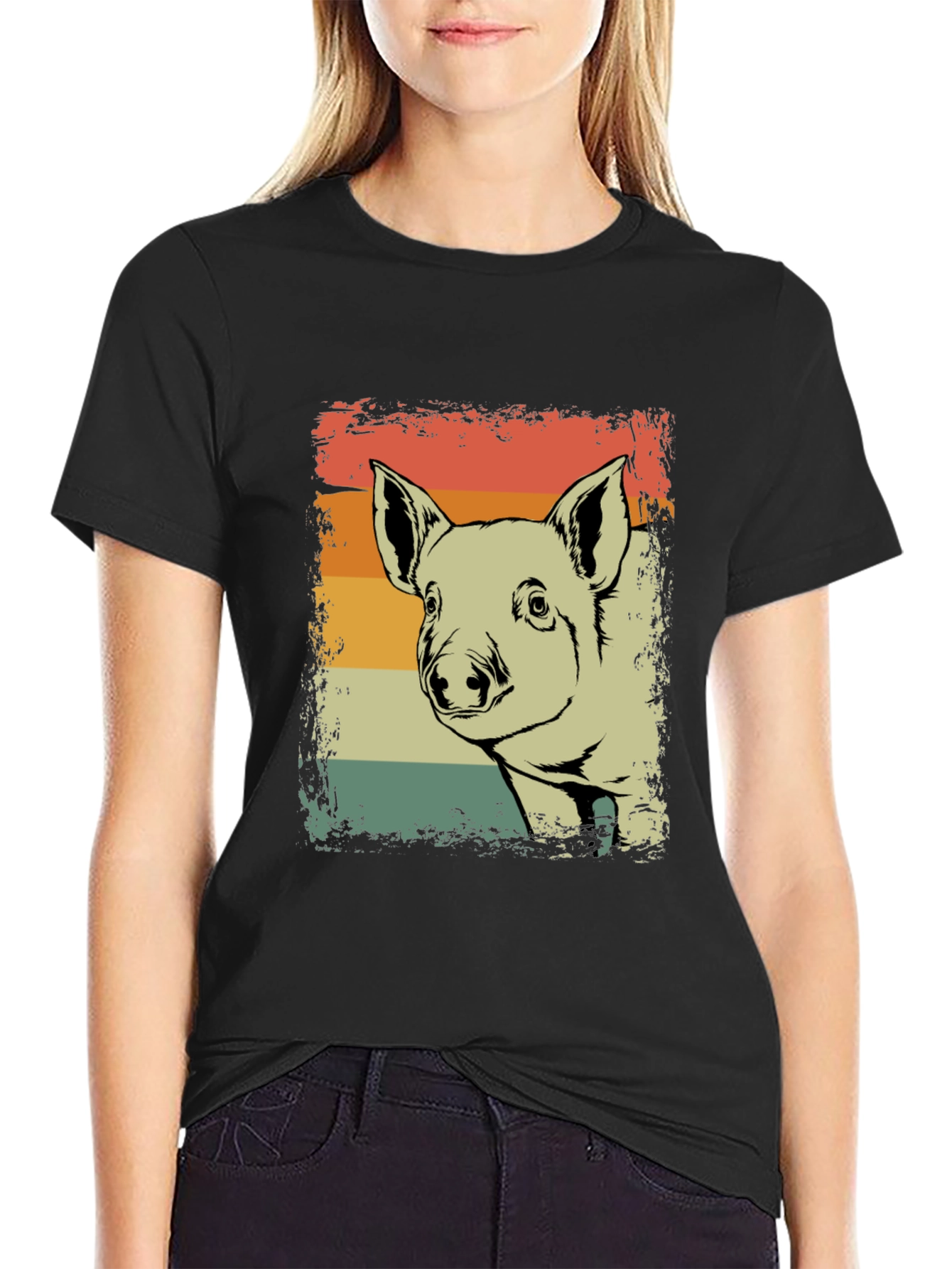 Retro Pig Graphic Tee - Vintage Style Piglet T-Shirt