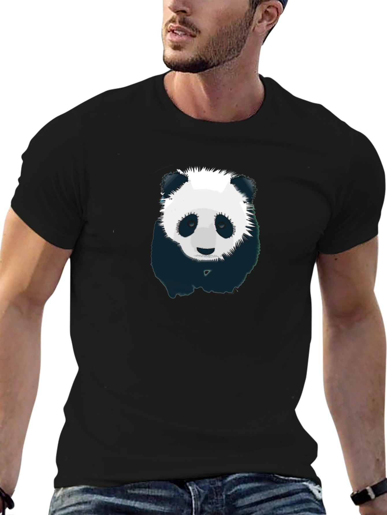 Panda Graphic T-Shirt - Mens Black Crew Neck