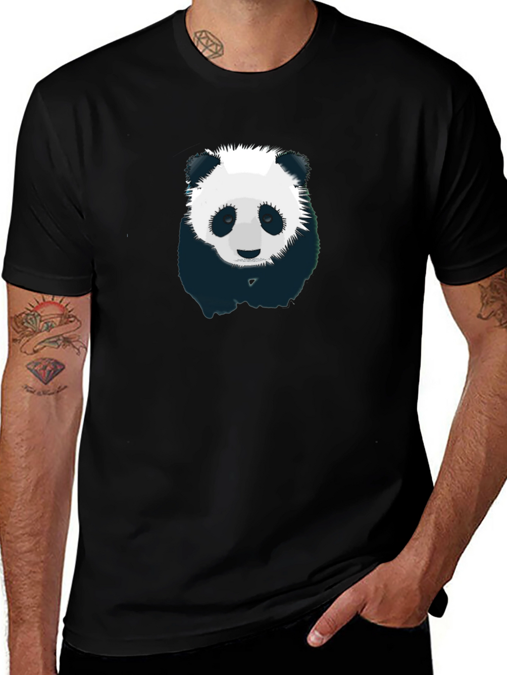 Panda Graphic T-Shirt - Mens Black Crew Neck