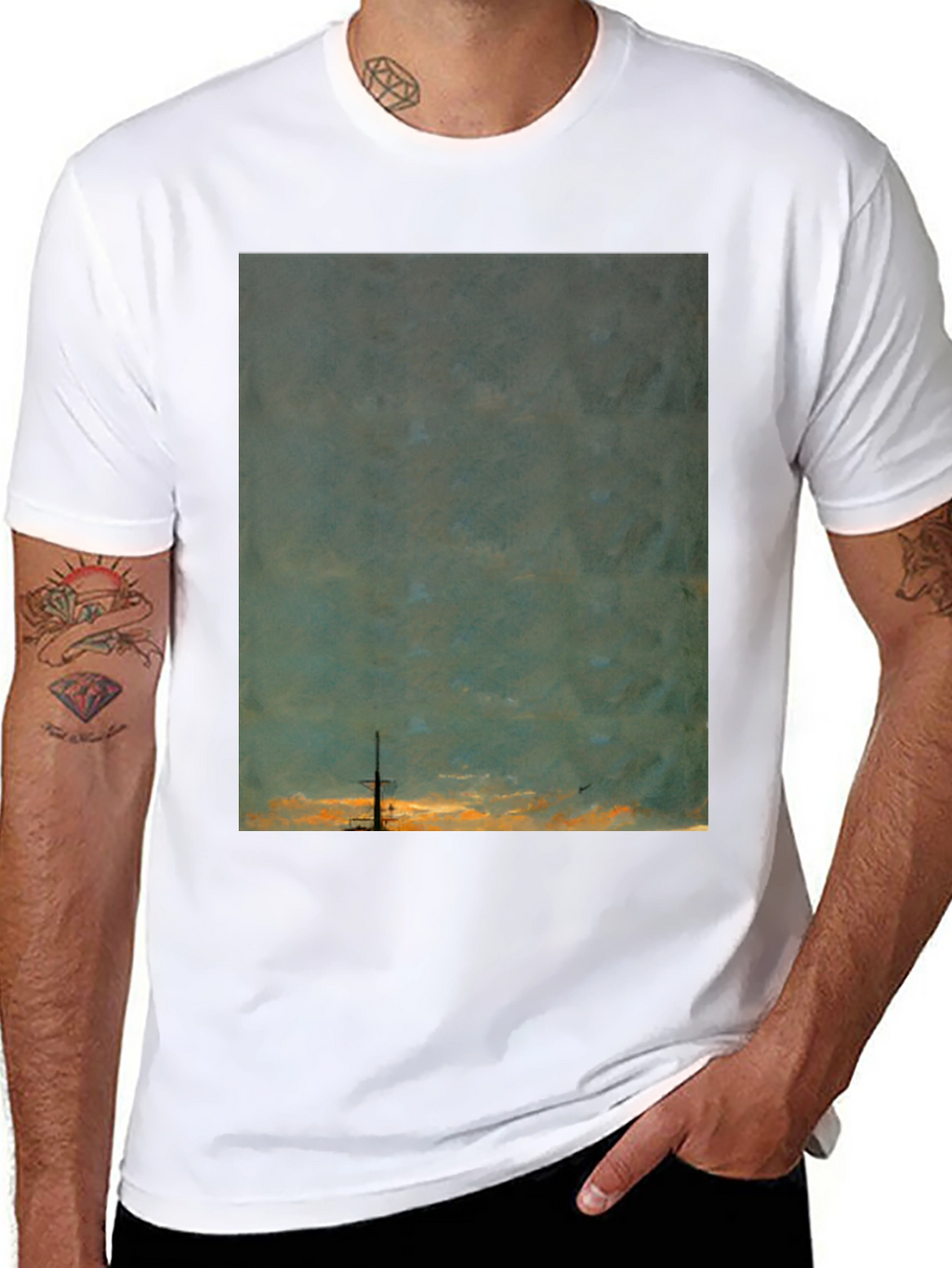 Sunset Ship Graphic Tee - Unique Artistic Design