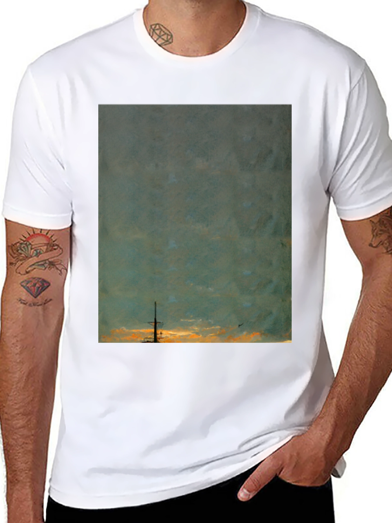 Sunset Ship Graphic Tee - Unique Artistic Design