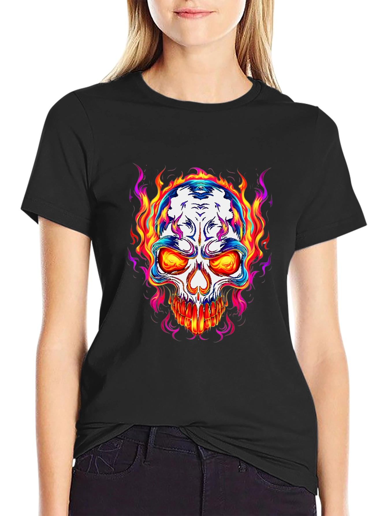 Flaming Skull Graphic T-Shirt