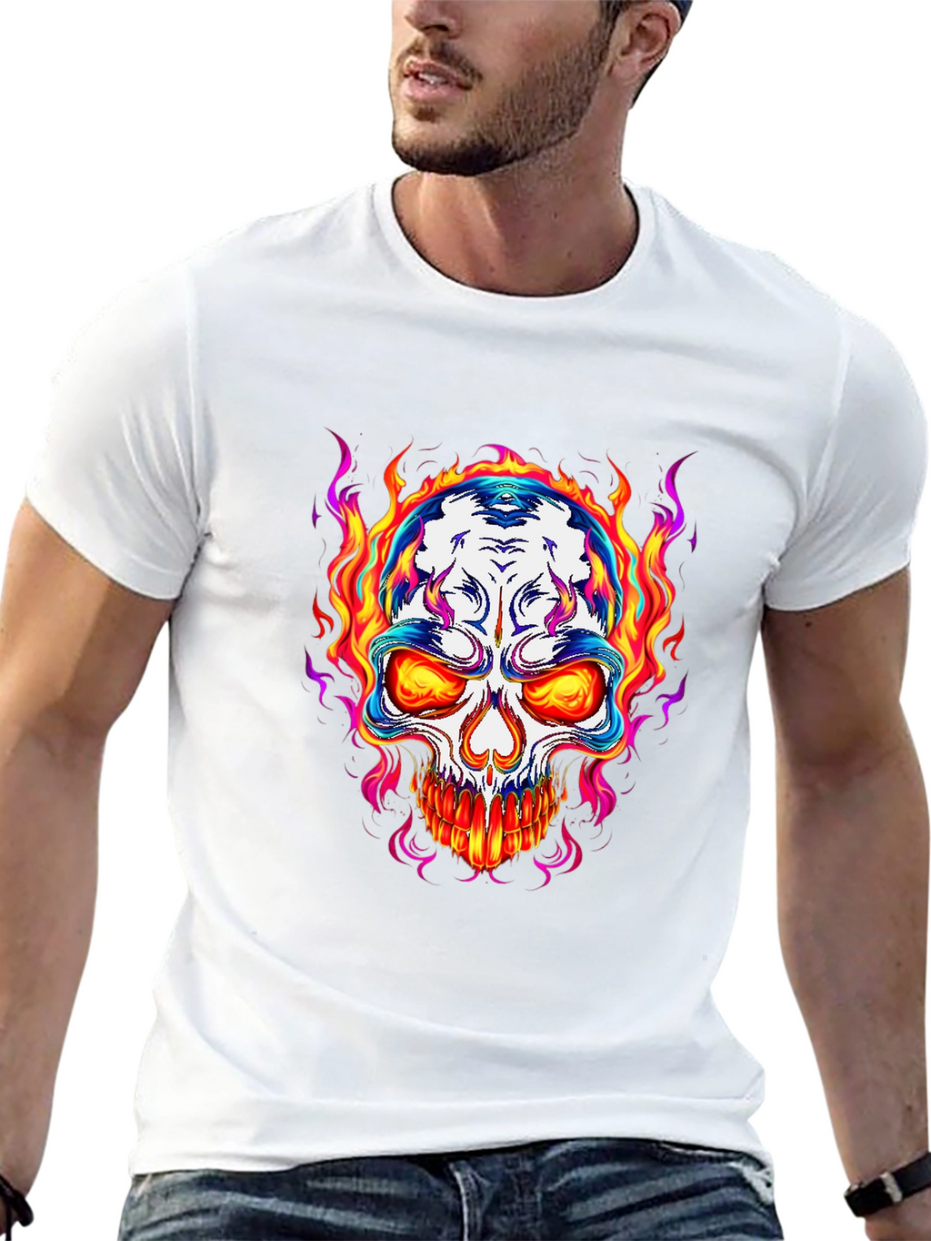 Flaming Skull Graphic T-Shirt