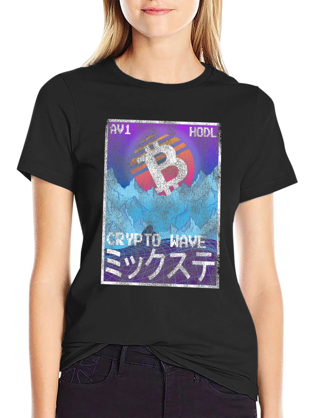 Crypto Wave Bitcoin HODL T-Shirt - Vaporwave Style