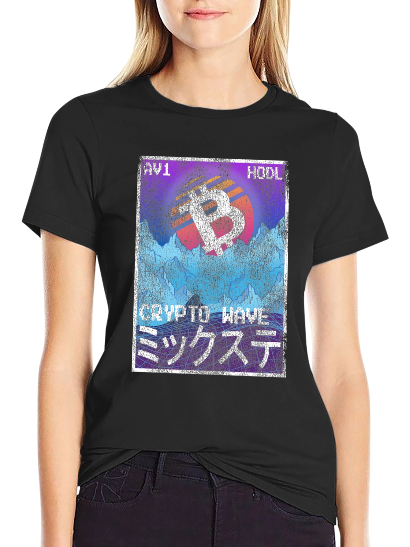 Crypto Wave Bitcoin HODL T-Shirt - Vaporwave Style
