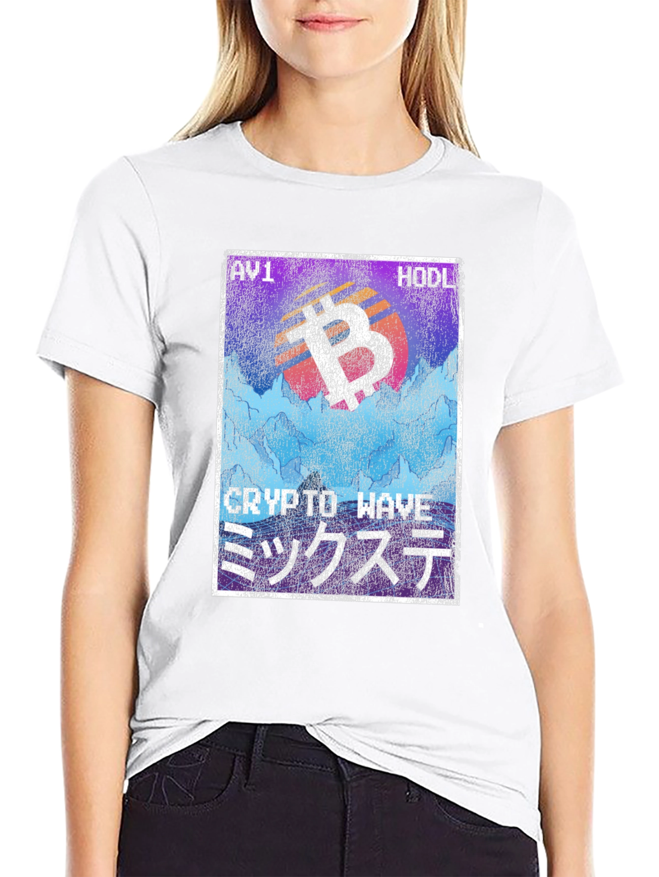 Crypto Wave Bitcoin HODL T-Shirt - Vaporwave Style