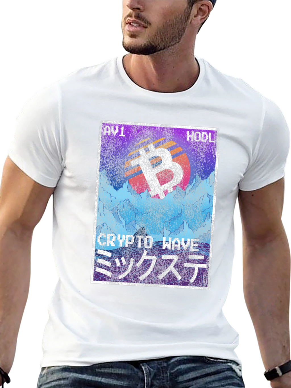 Crypto Wave Bitcoin HODL T-Shirt - Vaporwave Style