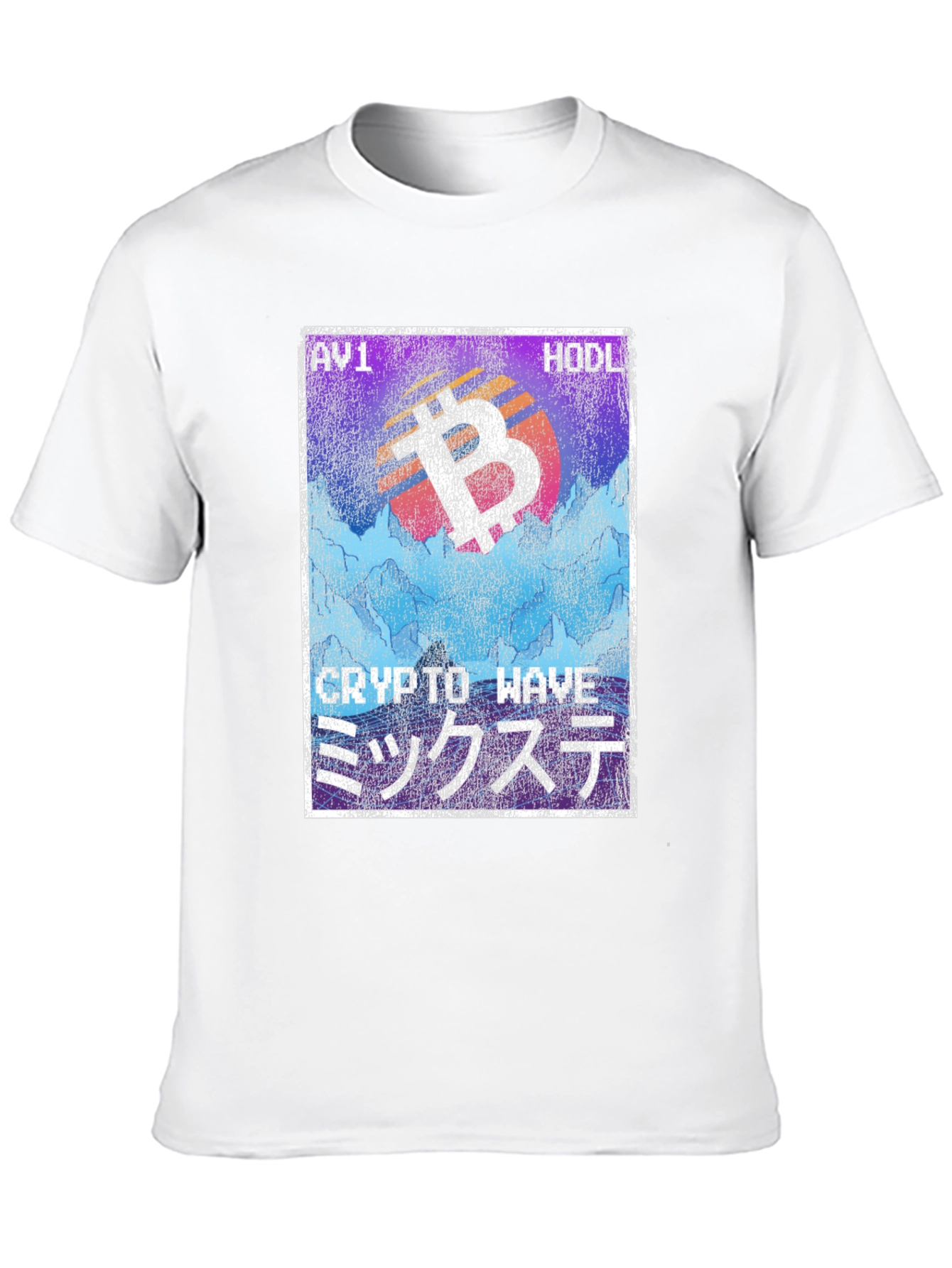 Crypto Wave Bitcoin HODL T-Shirt - Vaporwave Style