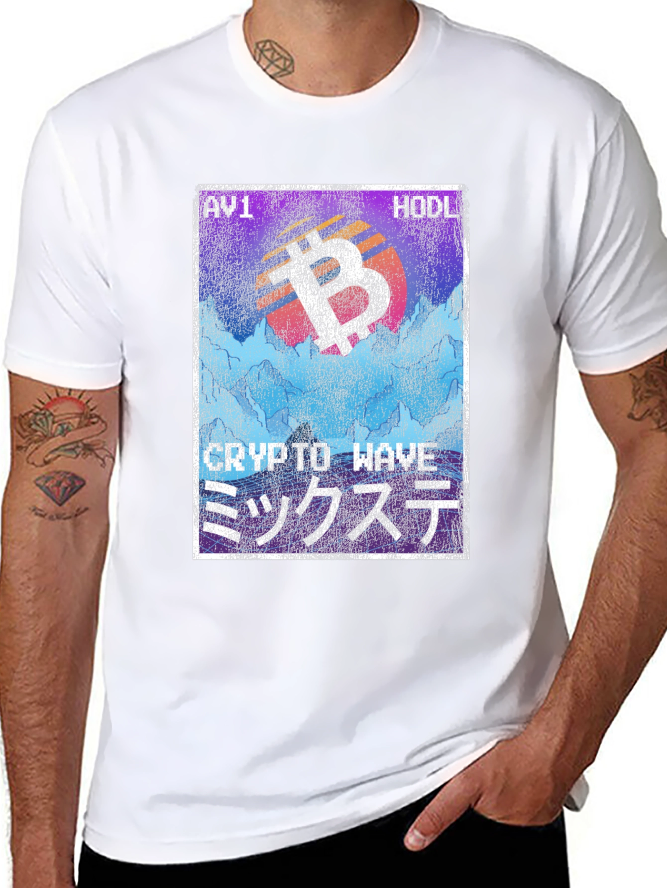 Crypto Wave Bitcoin HODL T-Shirt - Vaporwave Style