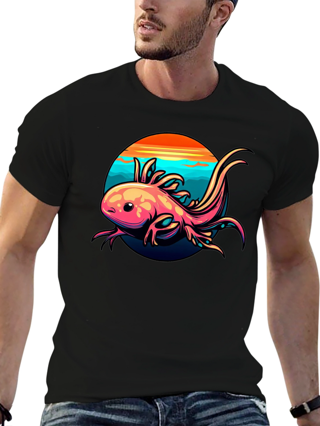 Axolotl Sunset Graphic Tee - Black