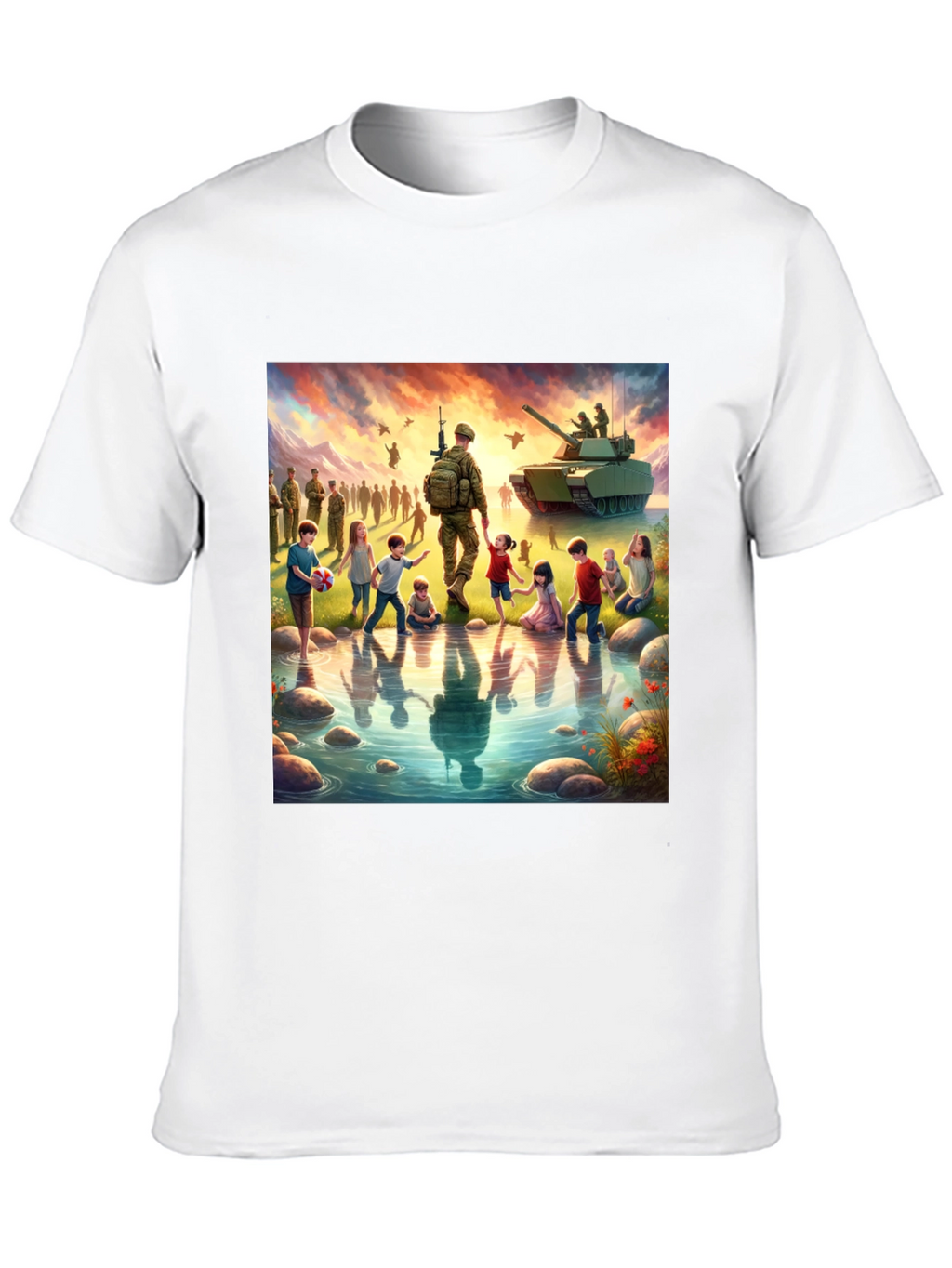 Patriotic Soldier & Children Black T-Shirt