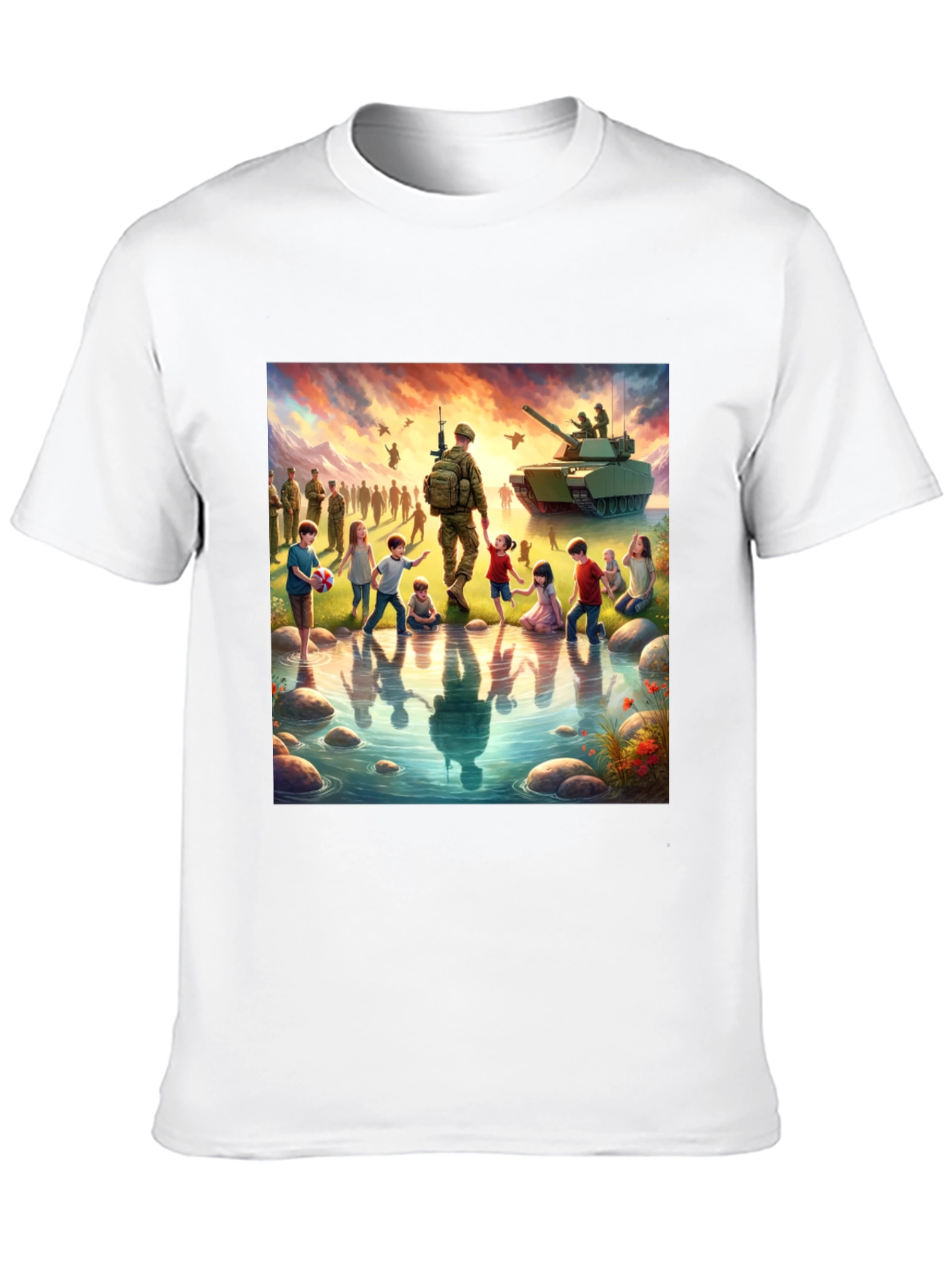 Patriotic Soldier & Children Black T-Shirt