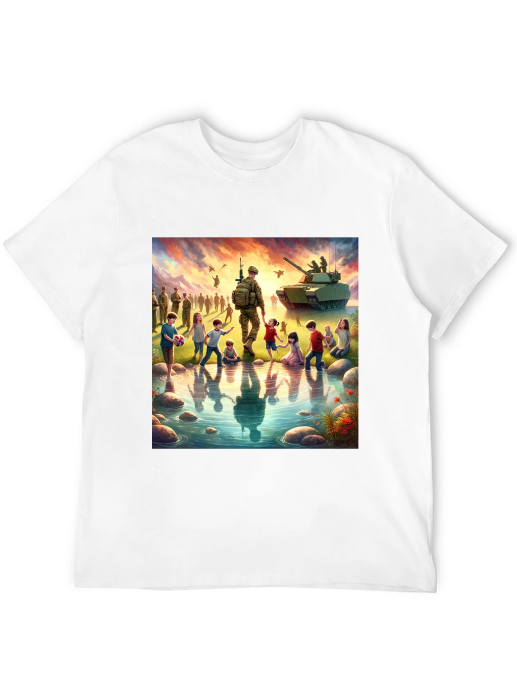 Patriotic Soldier & Children Black T-Shirt