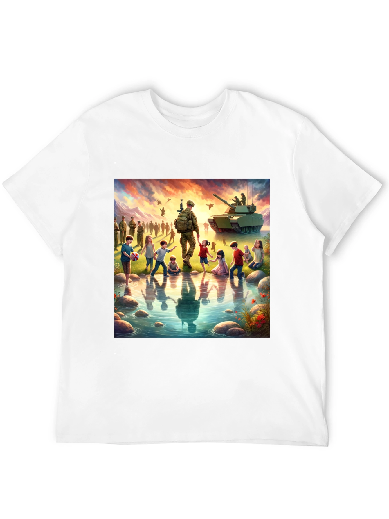 Patriotic Soldier & Children Black T-Shirt