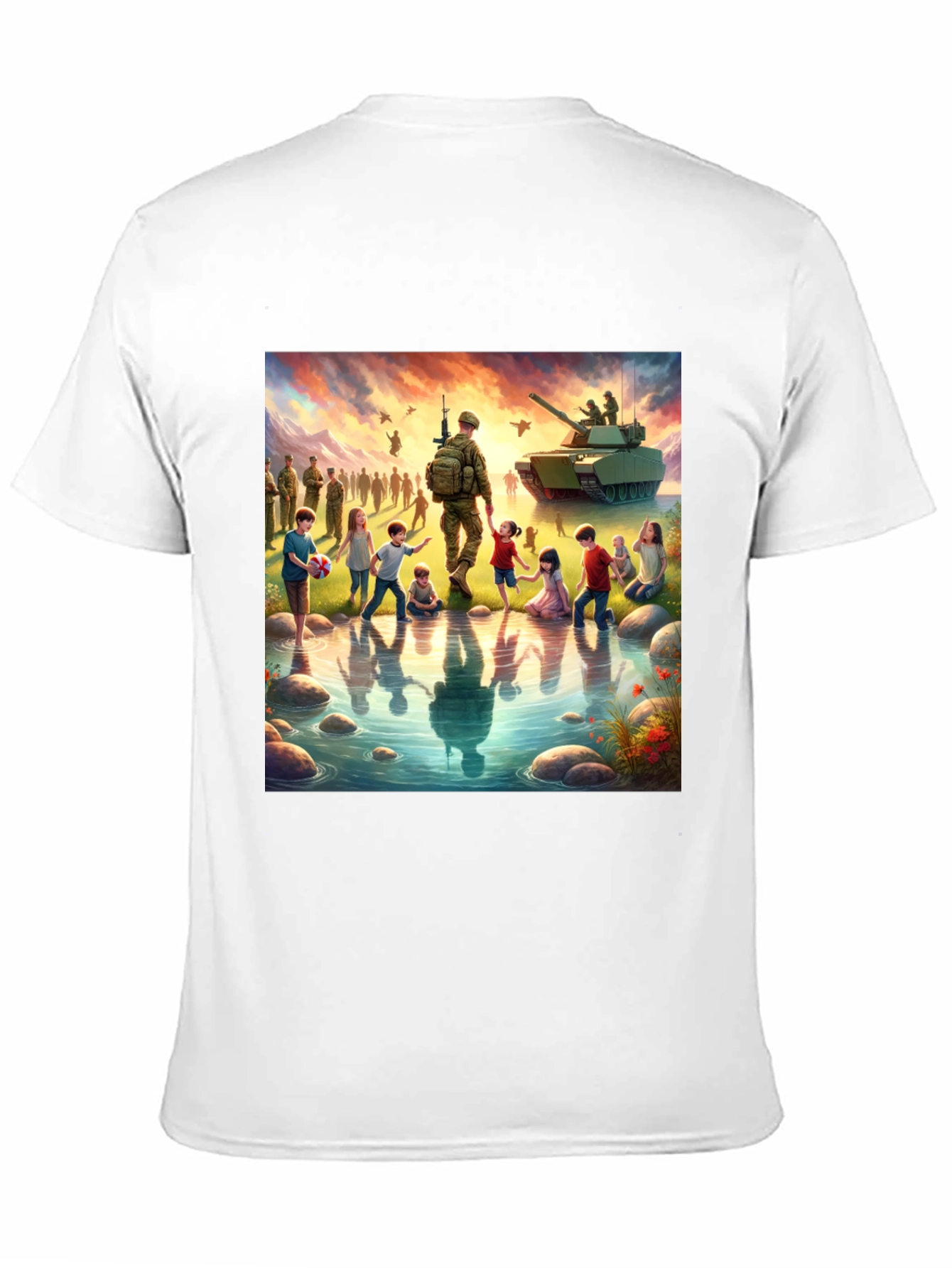 Patriotic Soldier & Children Black T-Shirt