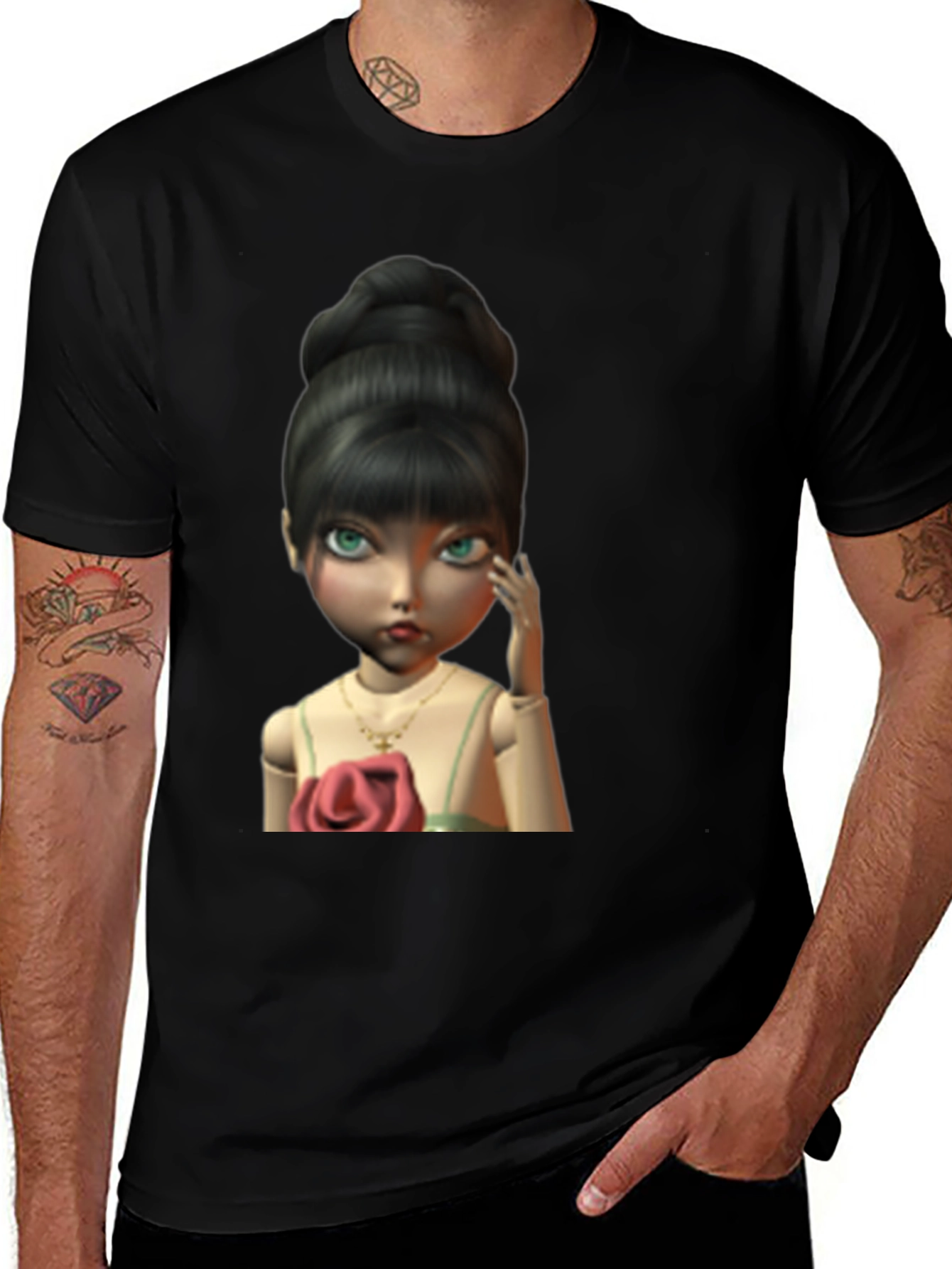 Doll Graphic Print Black T-Shirt