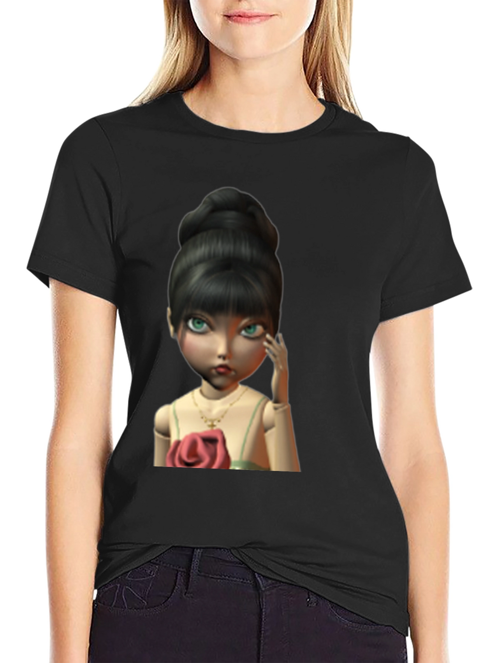 Doll Graphic Print Black T-Shirt