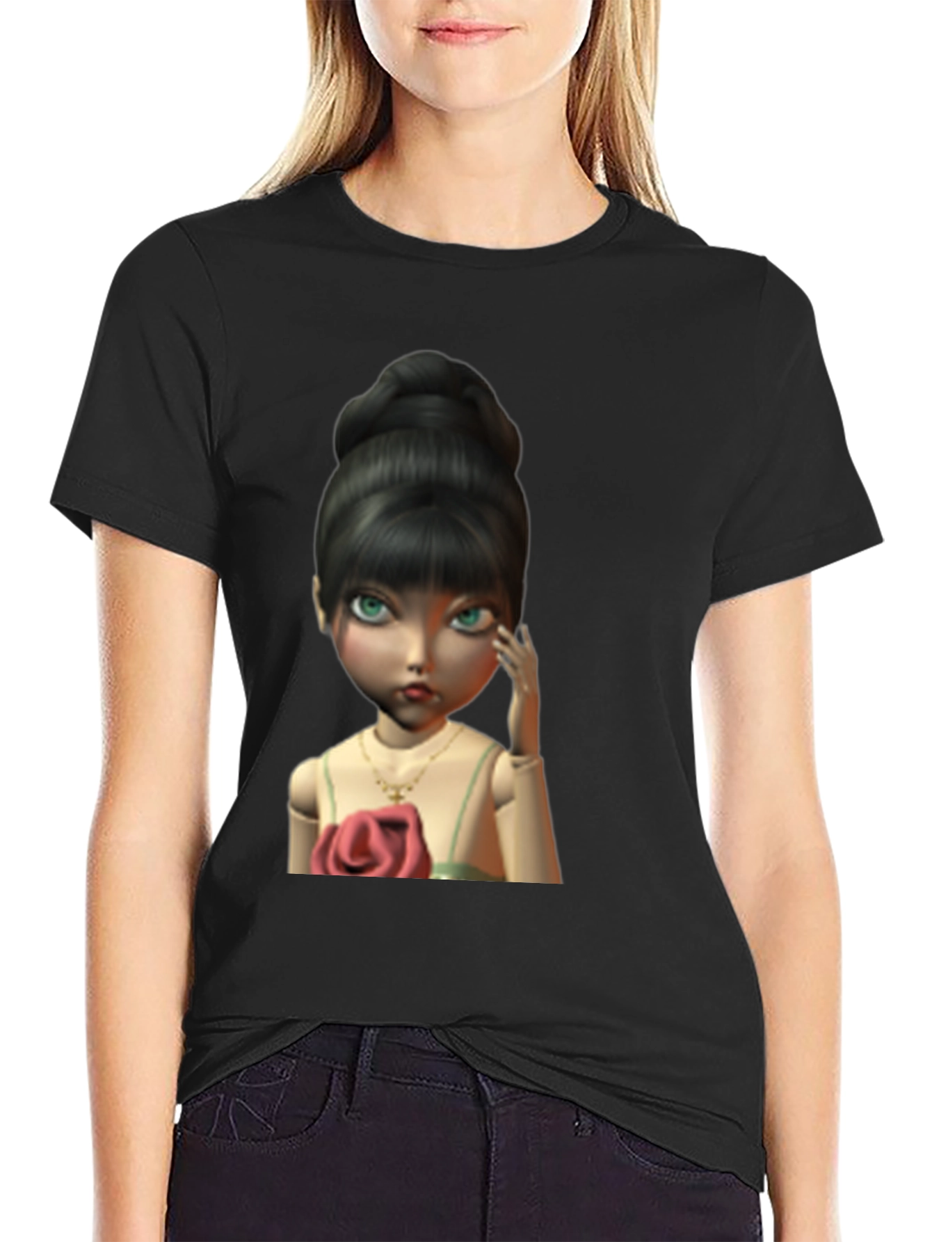 Doll Graphic Print Black T-Shirt