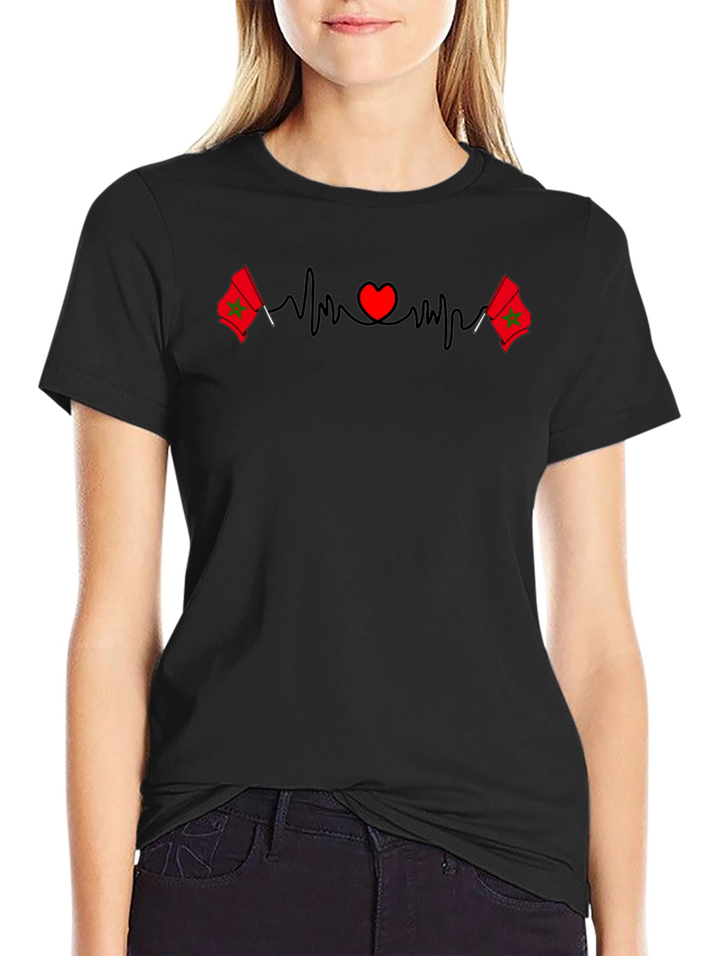 Morocco Flag Heartbeat T-Shirt