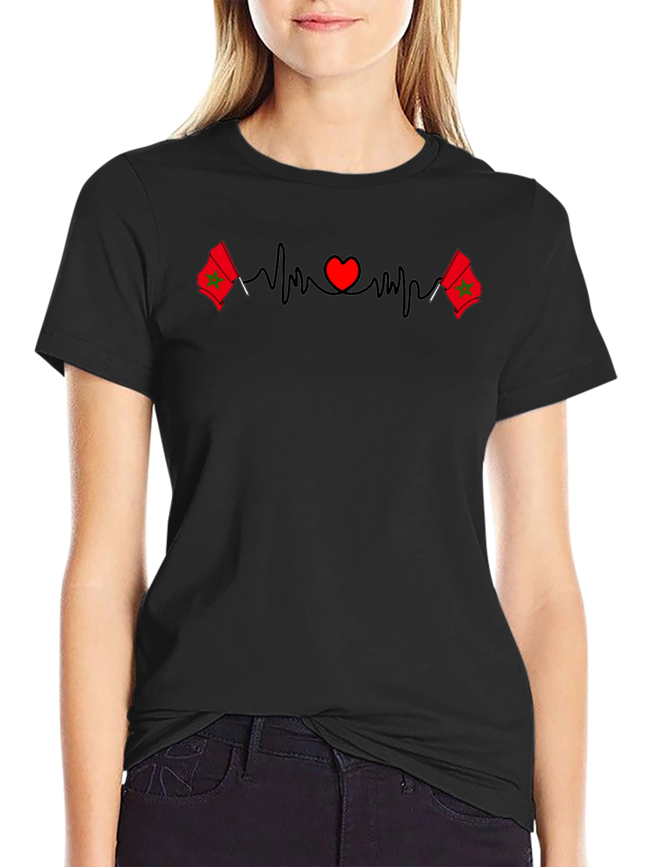 Morocco Flag Heartbeat T-Shirt