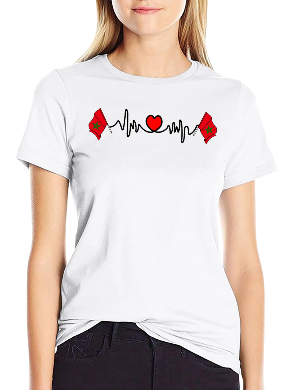 Morocco Flag Heartbeat T-Shirt