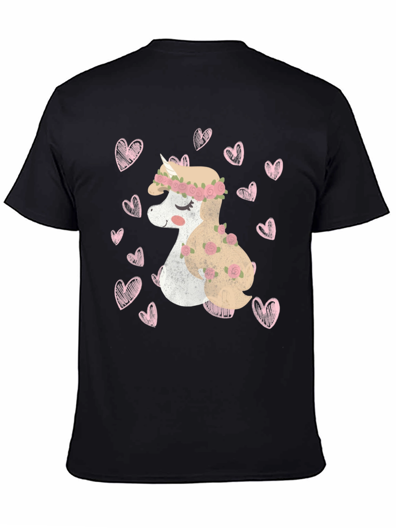Unicorn Heart Tee - Black Cotton Valentines Day T-Shirt