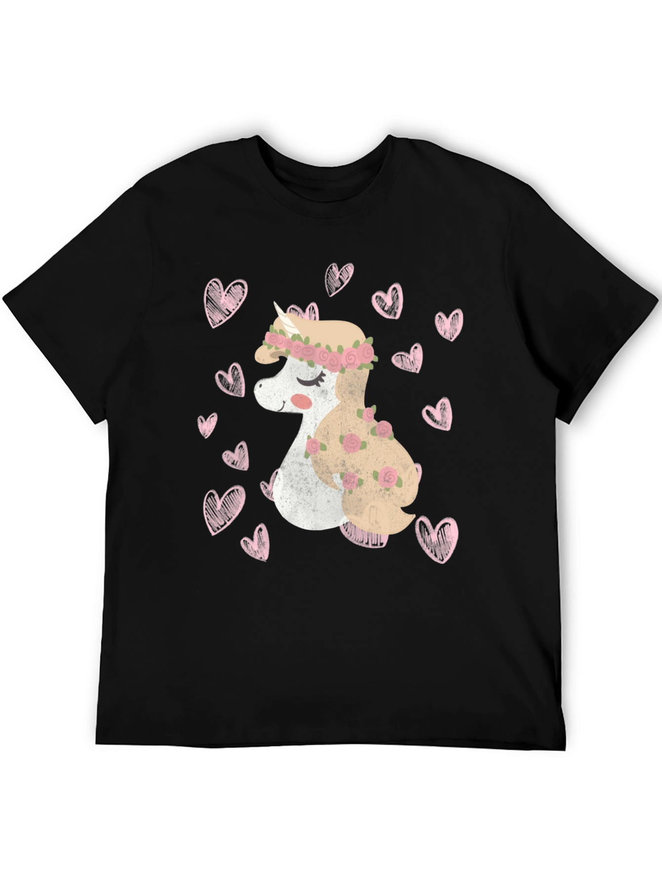 Unicorn Heart Tee - Black Cotton Valentines Day T-Shirt