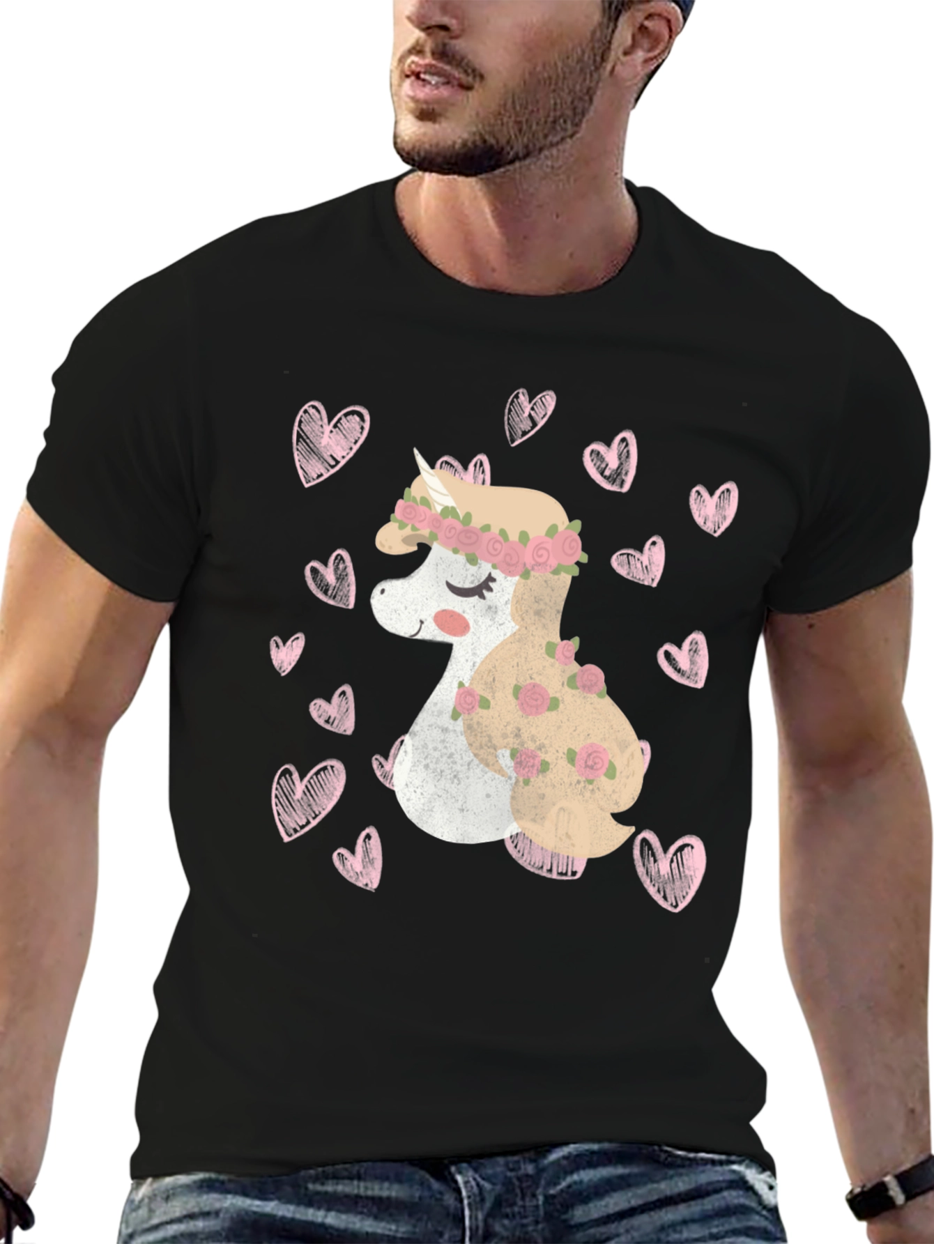 Unicorn Heart Tee - Black Cotton Valentines Day T-Shirt
