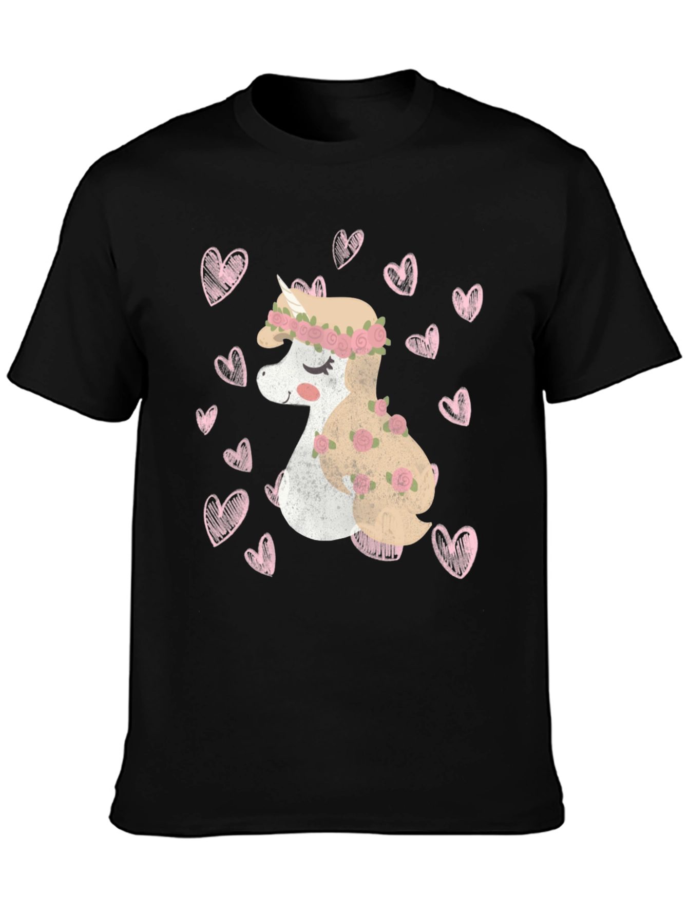 Unicorn Heart Tee - Black Cotton Valentines Day T-Shirt