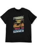 Summer Palm Tree Graphic Black T-Shirt