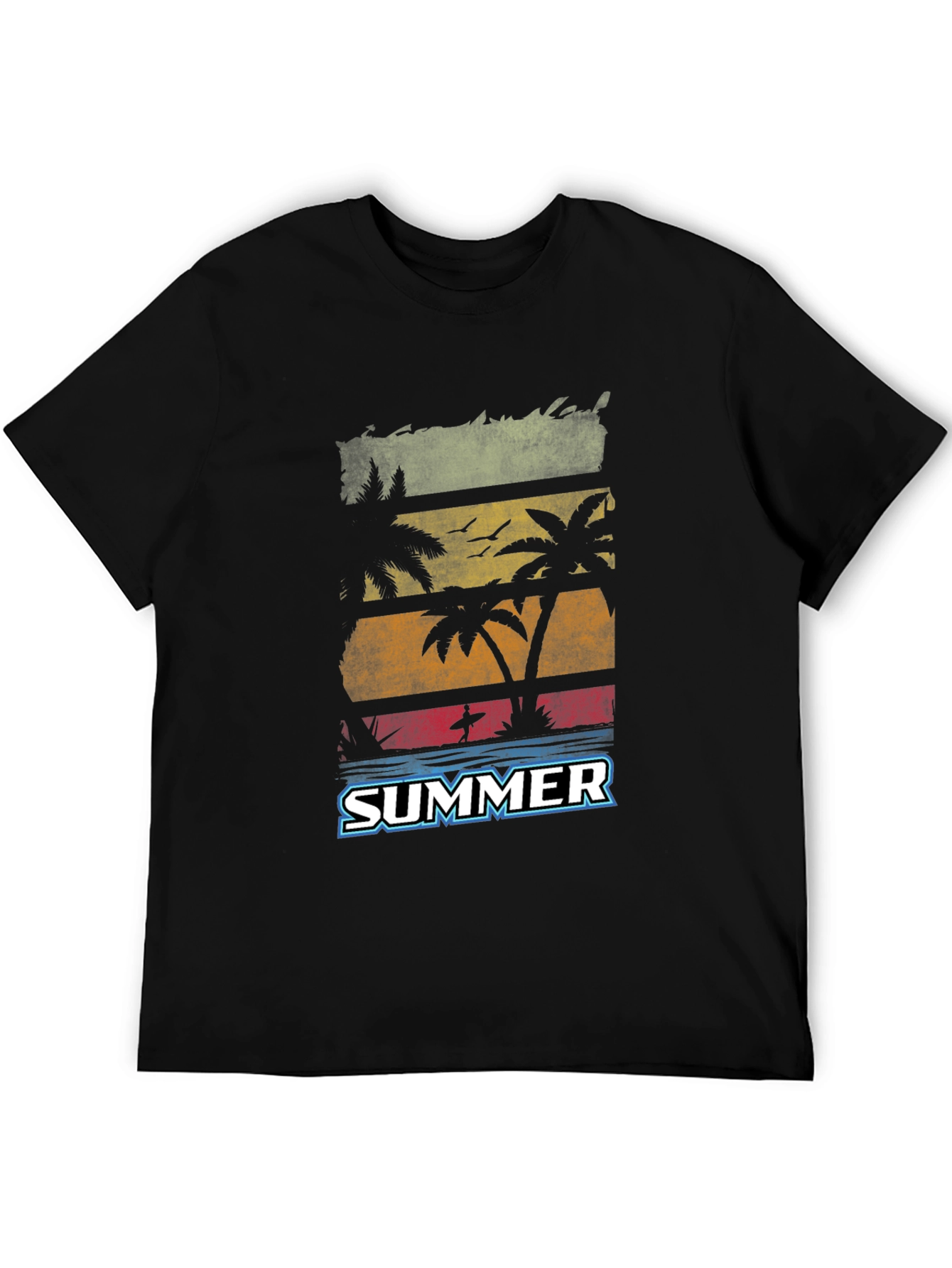 Summer Palm Tree Graphic Black T-Shirt