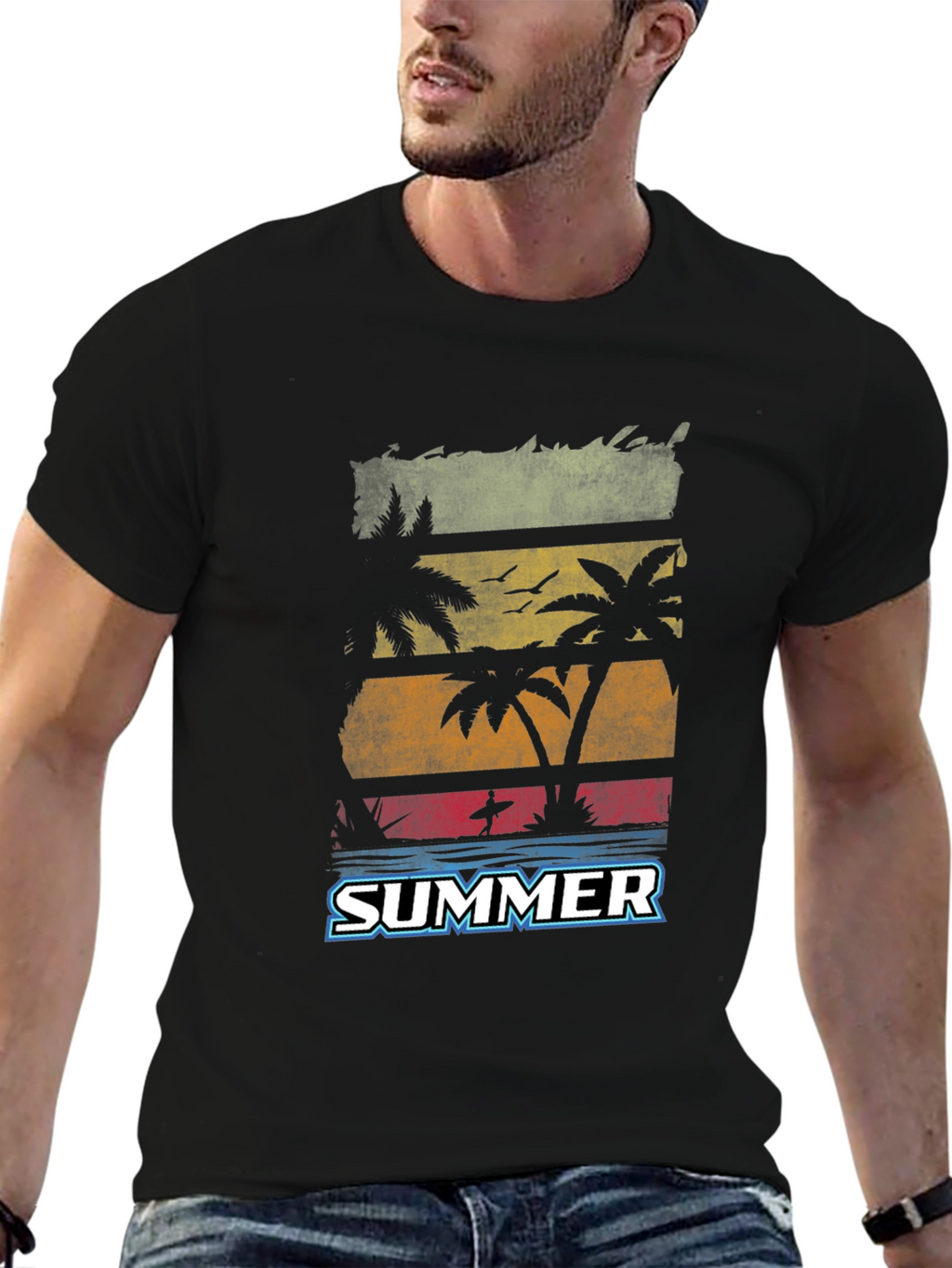 Summer Palm Tree Graphic Black T-Shirt