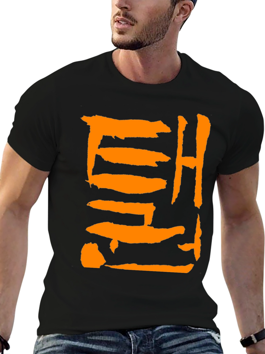 Trendy Black Tee with Bold Graphic Print