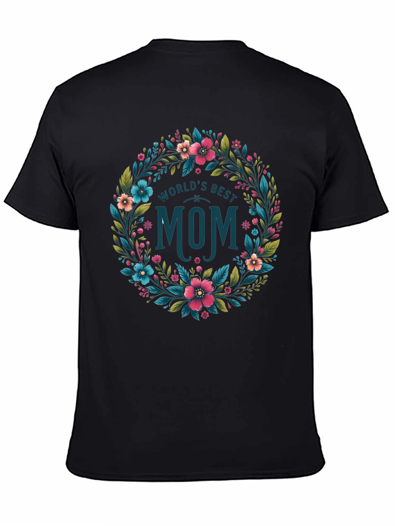 Worlds Best Mom Floral Wreath T-Shirt - Black
