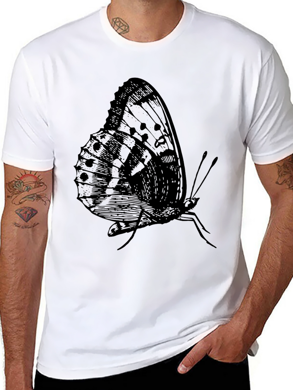 Butterfly Graphic Print Black T-Shirt for Men