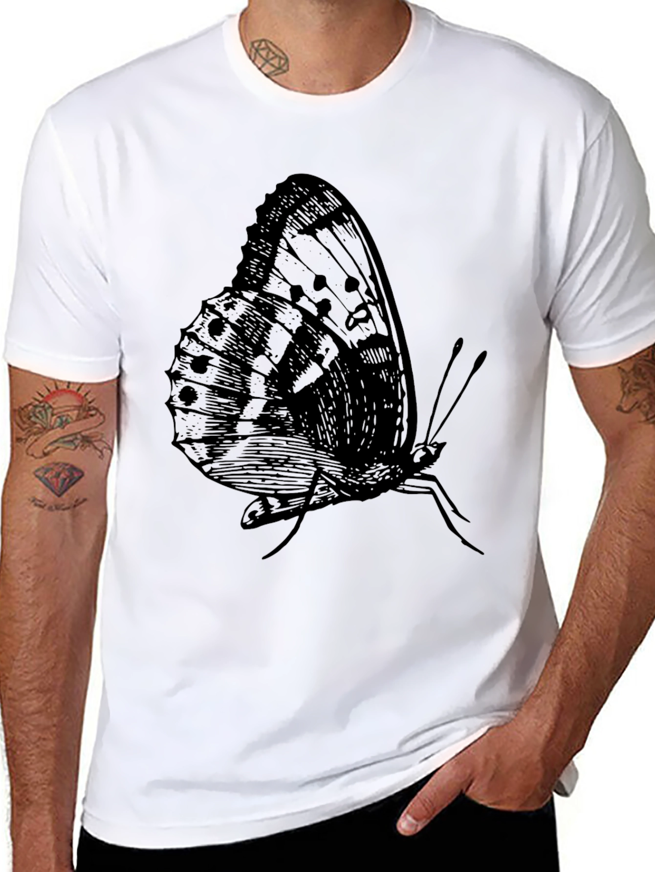 Butterfly Graphic Print Black T-Shirt for Men
