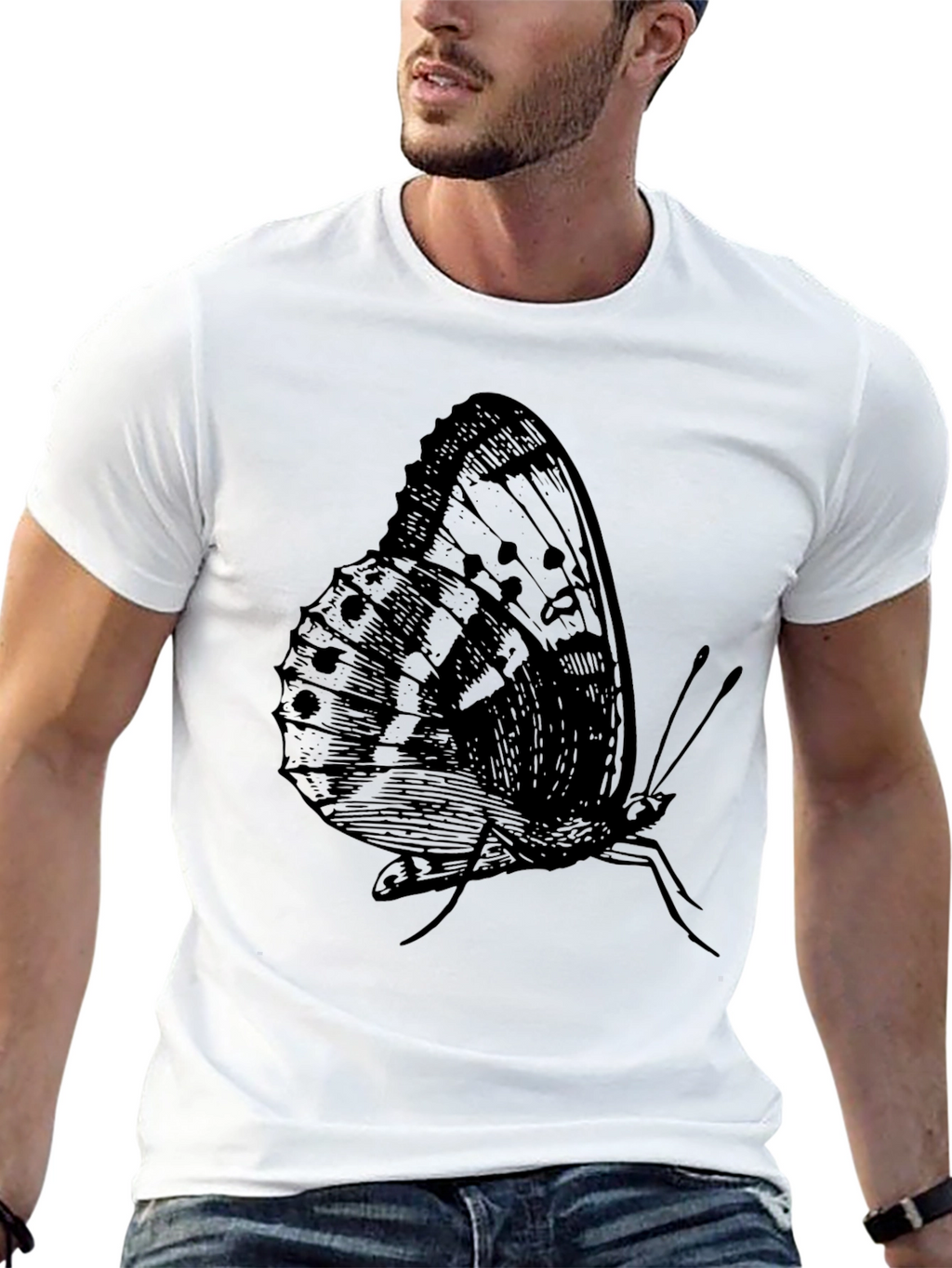 Butterfly Graphic Print Black T-Shirt for Men