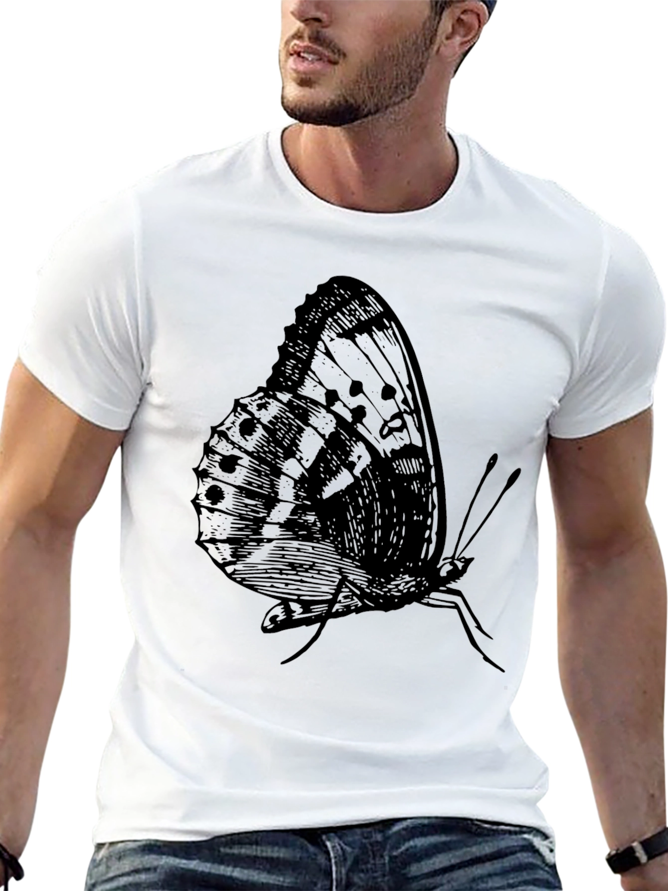Butterfly Graphic Print Black T-Shirt for Men