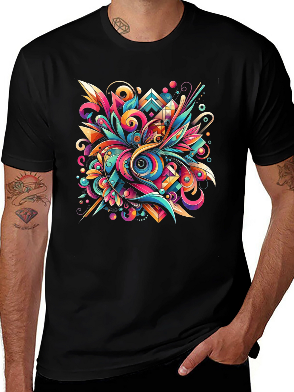 Psychedelic Abstract Art Black T-Shirt