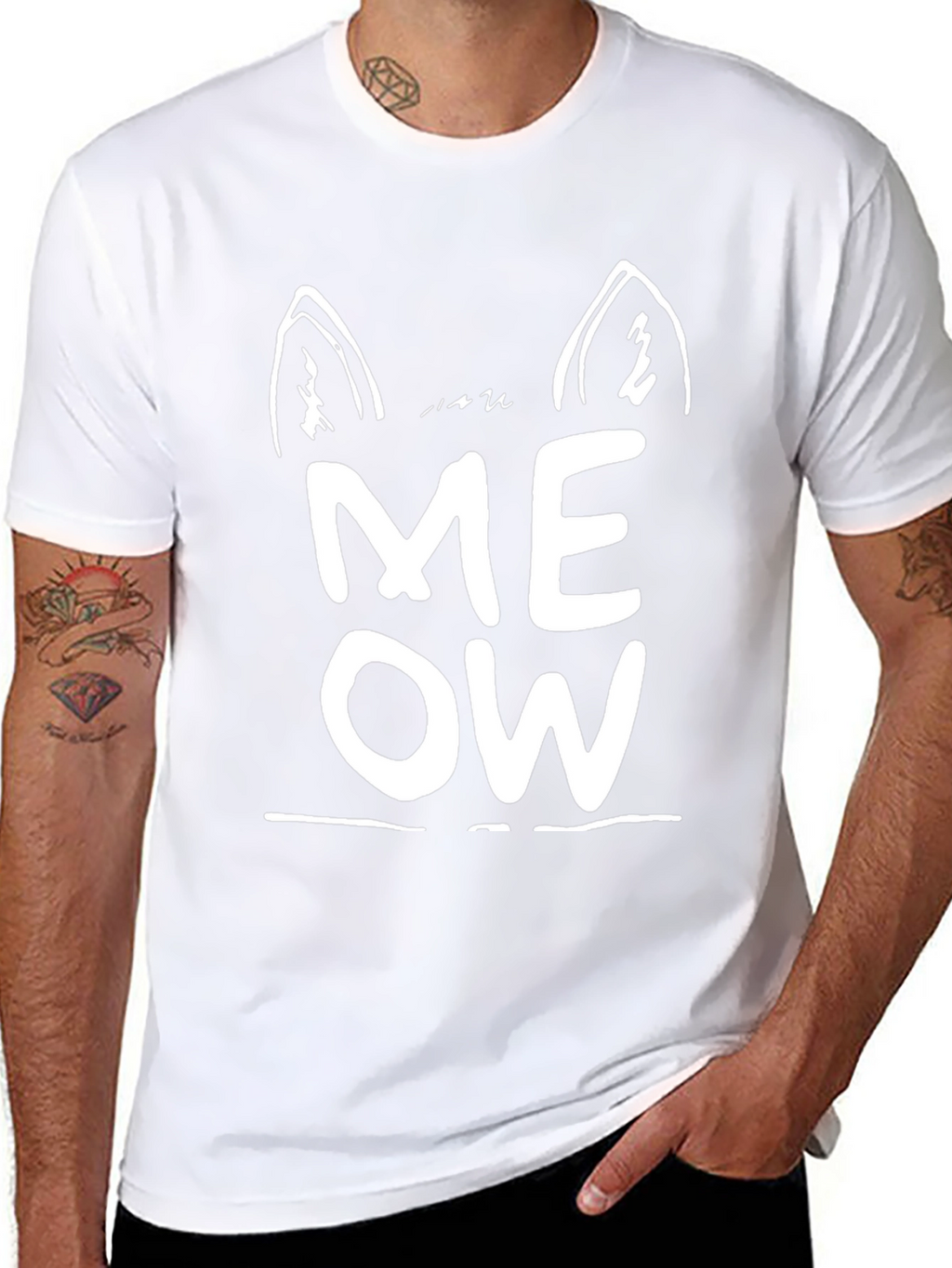 Meow Cat Ear Graphic Tee - Black Unisex T-Shirt