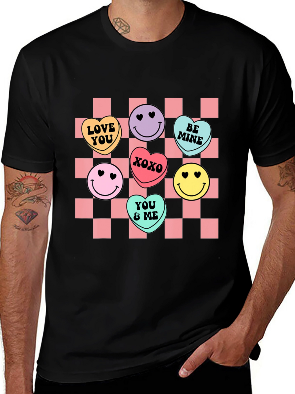 Candy Heart Checkered Valentines Day T-Shirt