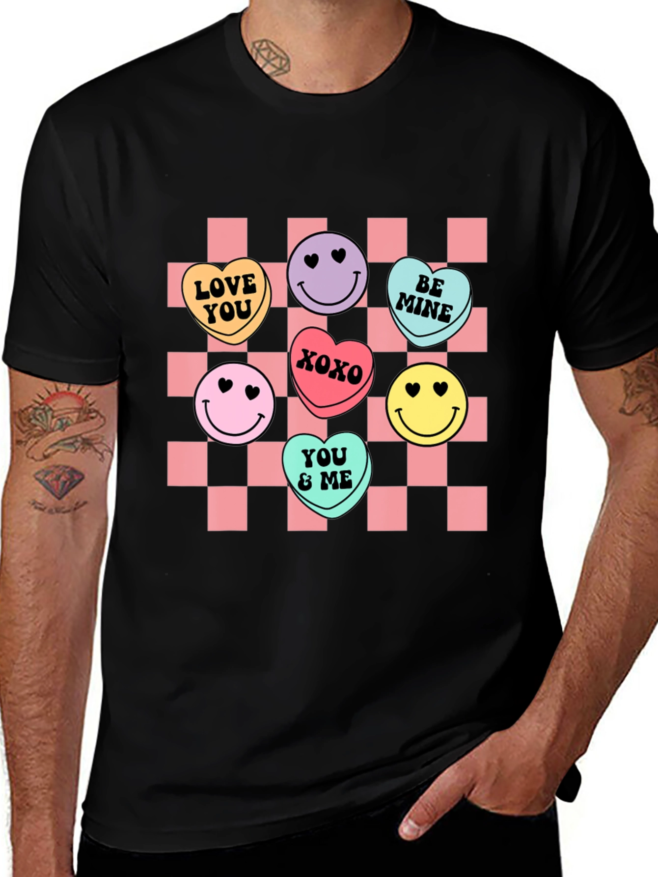 Candy Heart Checkered Valentines Day T-Shirt