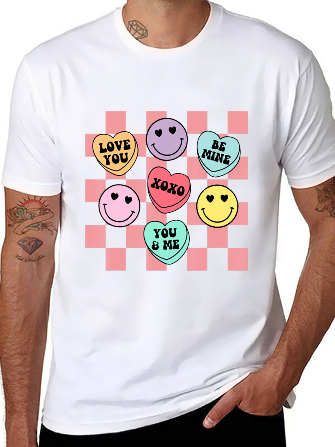 Candy Heart Checkered Valentines Day T-Shirt
