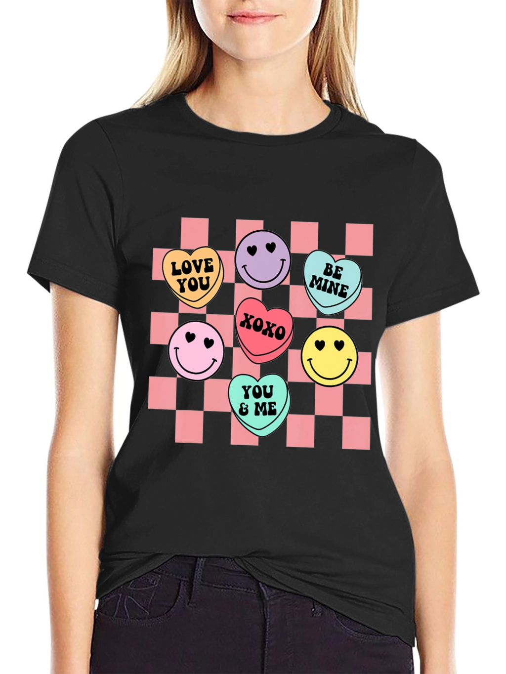 Candy Heart Checkered Valentines Day T-Shirt