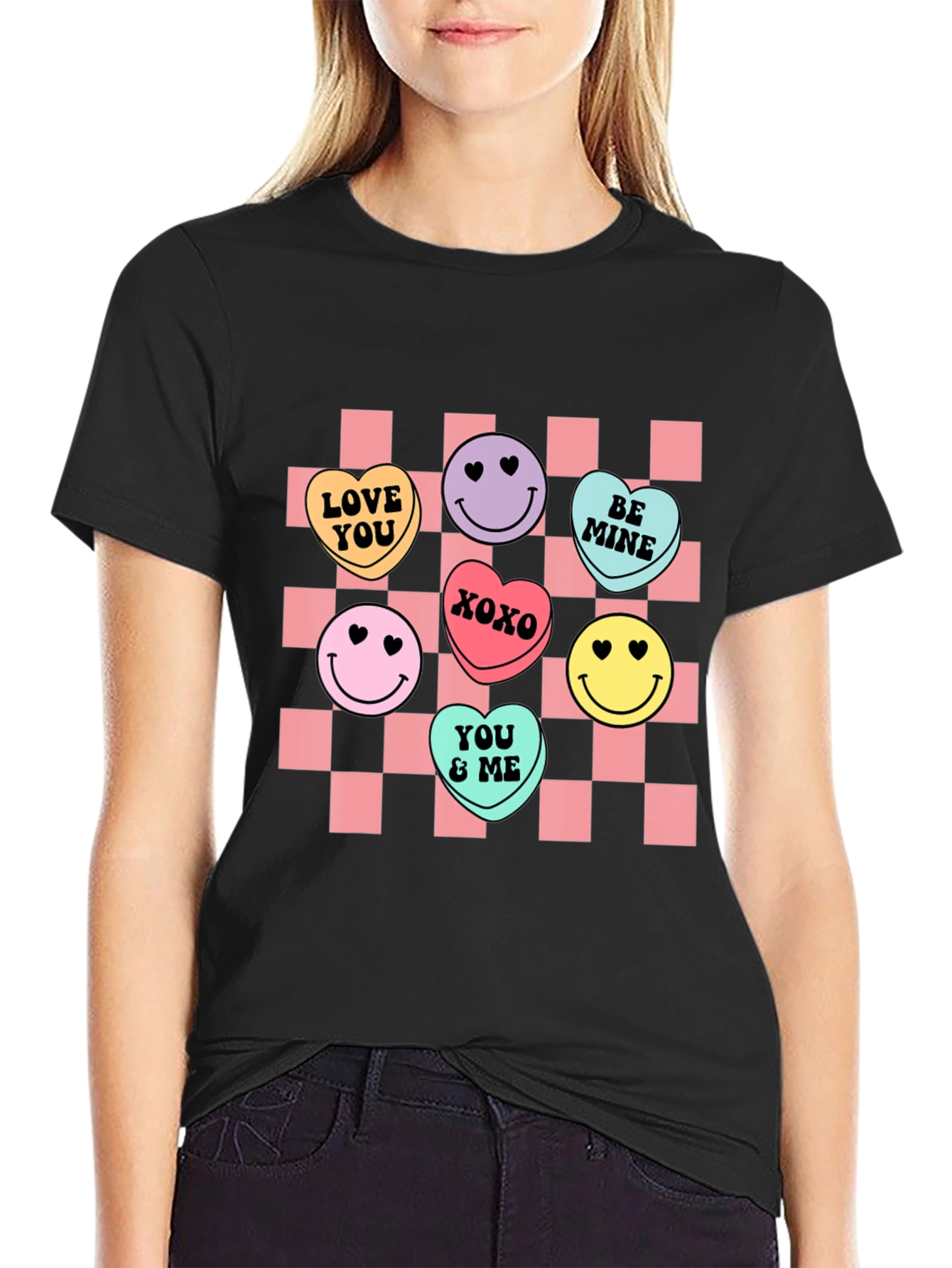 Candy Heart Checkered Valentines Day T-Shirt