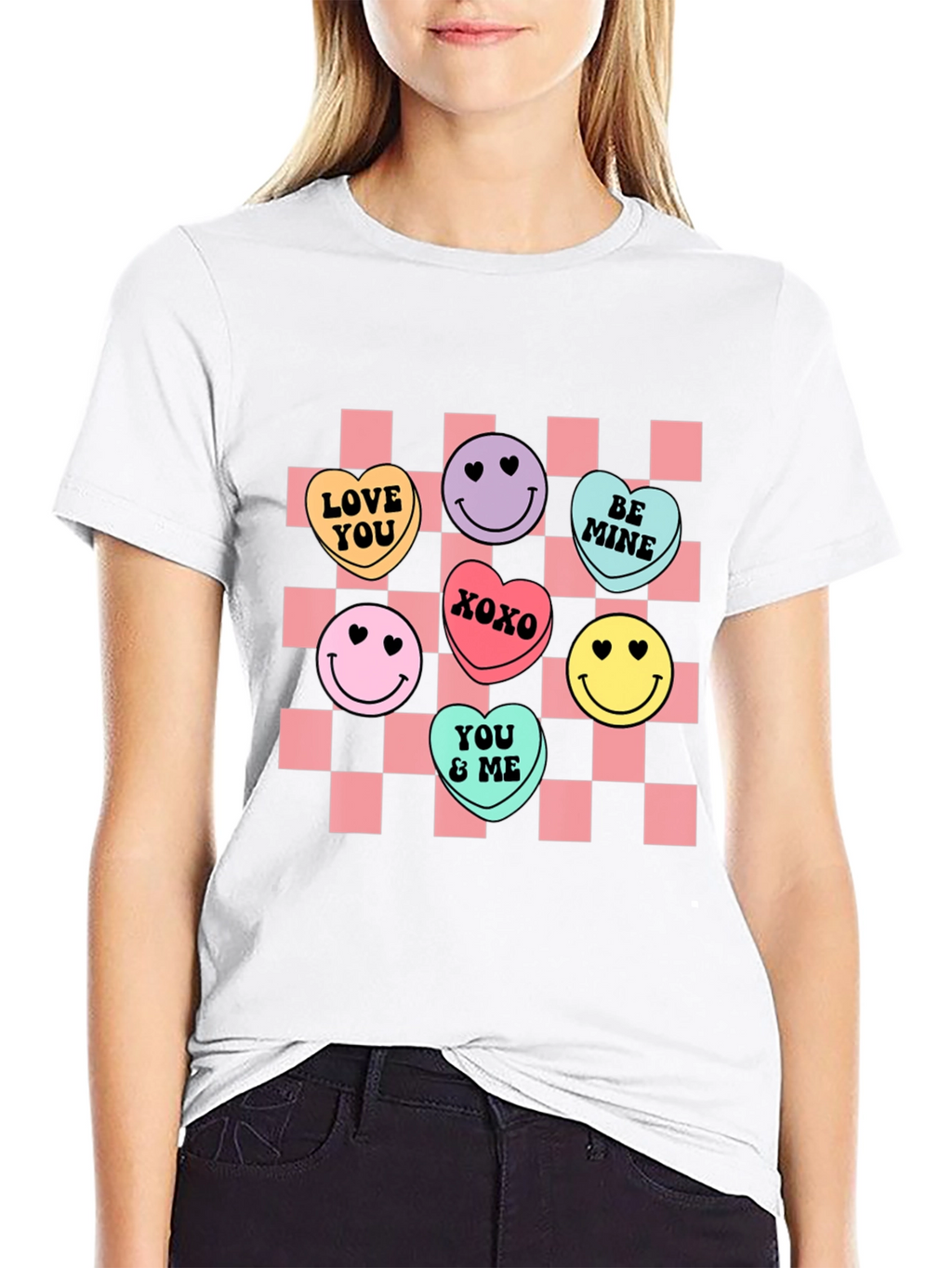 Candy Heart Checkered Valentines Day T-Shirt