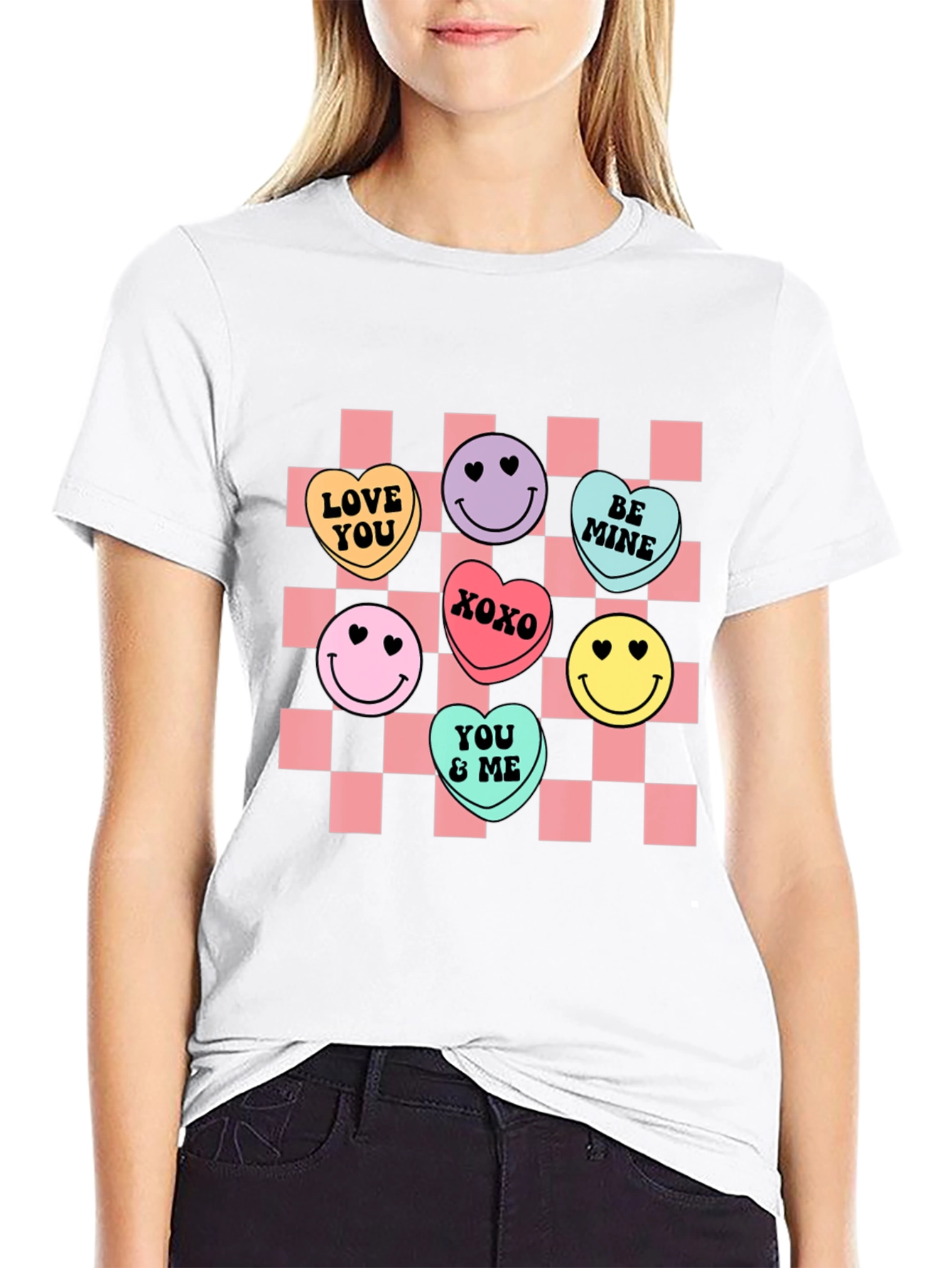 Candy Heart Checkered Valentines Day T-Shirt