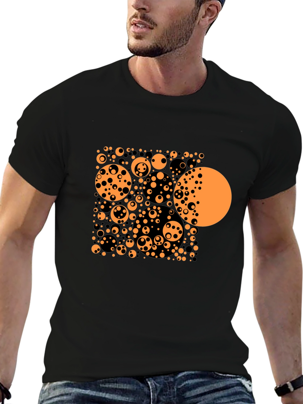 Abstract Circle Pattern Black T-Shirt