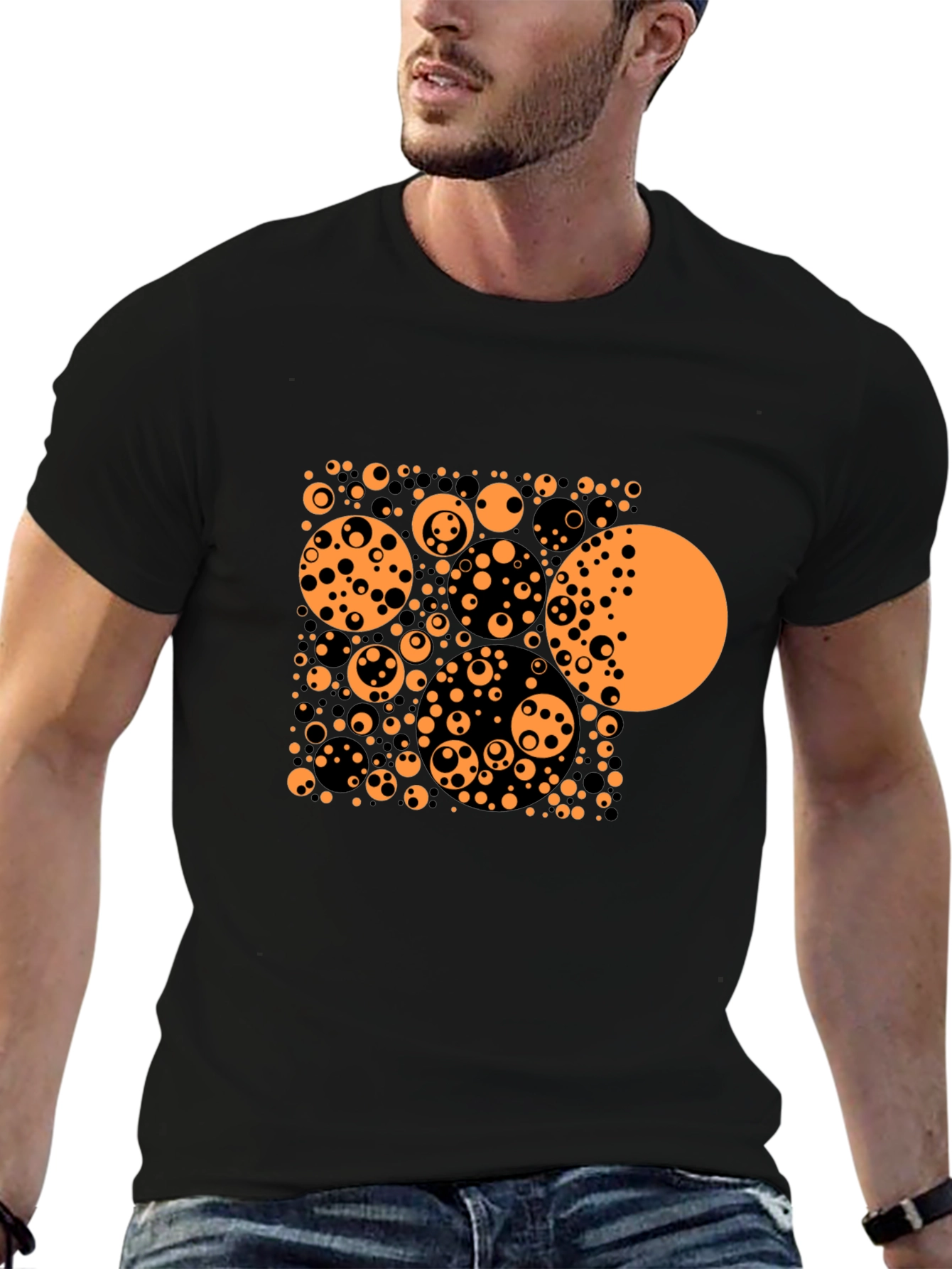 Abstract Circle Pattern Black T-Shirt