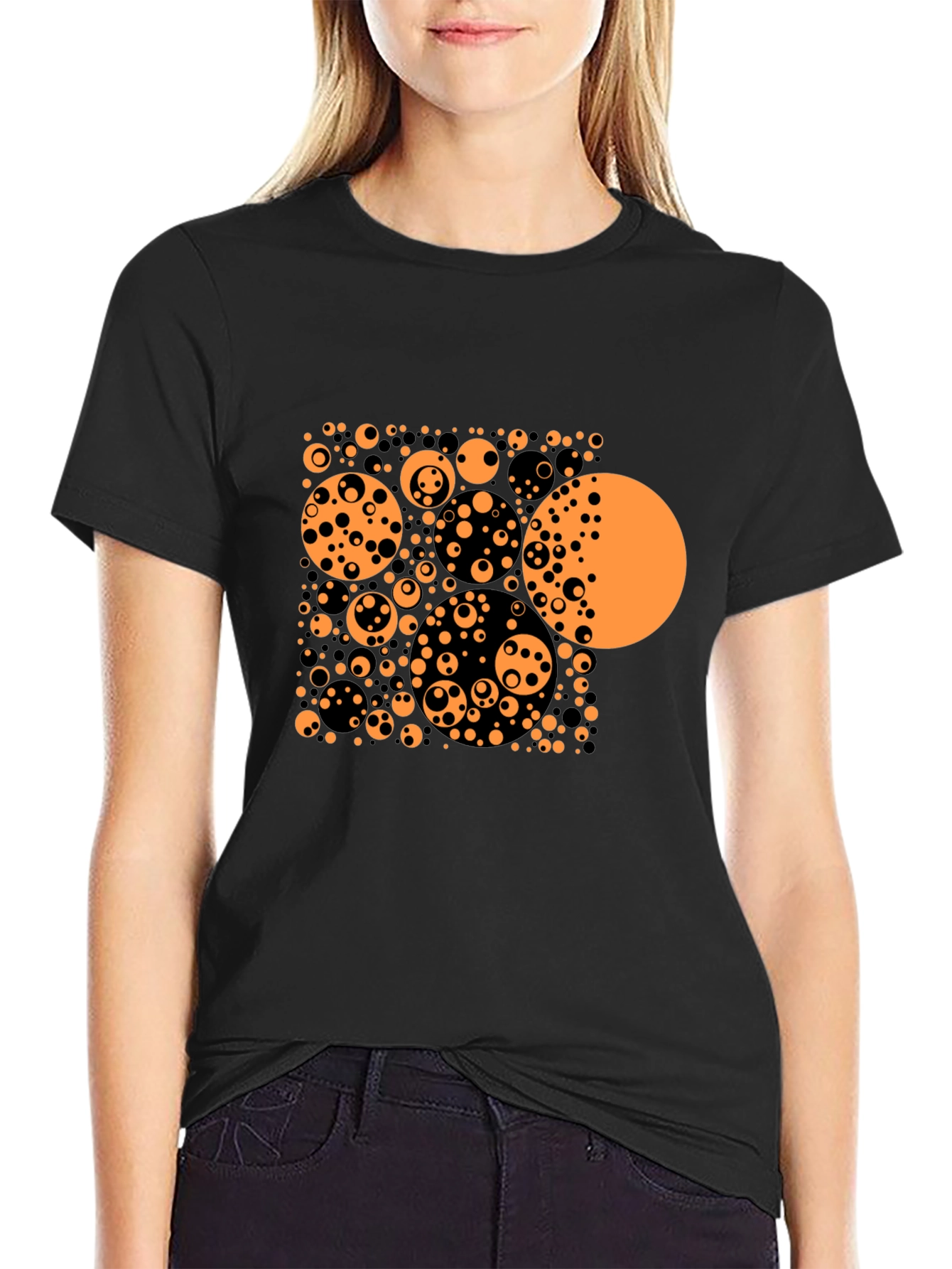 Abstract Circle Pattern Black T-Shirt